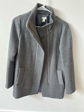 J. Crew Gray Wool-Blend Zip-Front Pea Coat